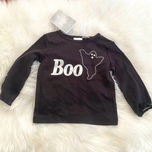 Koala Kids "Boo" Silver Sparkle Ghost Long Sleeve Top Tee Shirt Sz 12 months NWT